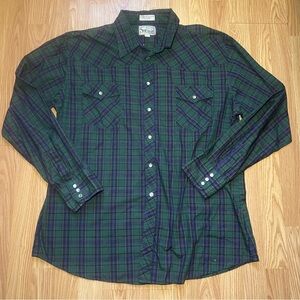 Vintage 90s‎ New Frontiers Big Yank Plaid Pearl Snap Western Button Up Shirt XL